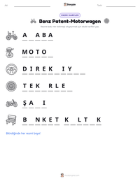 Benz Patent-Motorwagen yazdırılabilir çalışma sayfası önizlemesi
