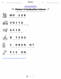 Aperçu de la feuille de travail imprimable Moteur à combustion interne