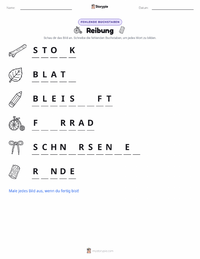 Reibung druckbare Arbeitsblatt Vorschau