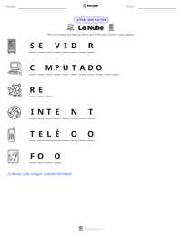 Vista previa de la hoja de trabajo imprimible de La Nube