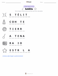 Vista previa de la hoja de trabajo imprimible de Satélite