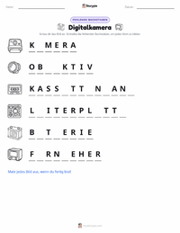 Digitalkamera druckbare Arbeitsblatt Vorschau