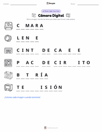 Vista previa de la hoja de trabajo imprimible de Cámara Digital