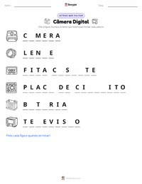 Prévia da folha de atividades imprimível Câmera Digital