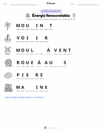 Aperçu de la feuille de travail imprimable Énergie Renouvelable