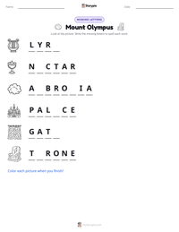 Mount Olympus printable worksheet preview