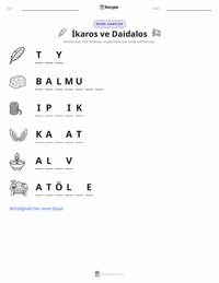 İkarus ve Daidalos yazdırılabilir çalışma sayfası önizlemesi
