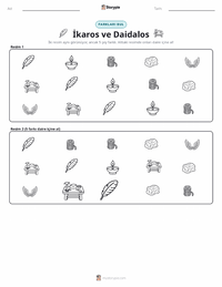 İkarus ve Daidalos yazdırılabilir çalışma sayfası önizlemesi
