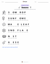 Seasons printable worksheet preview