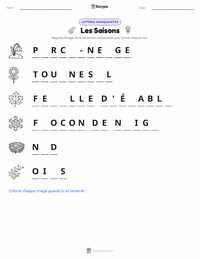 Aperçu de la feuille de travail imprimable Saisons