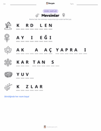 Mevsimler yazdırılabilir çalışma sayfası önizlemesi