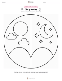 Página para colorear de Día y Noche para niños