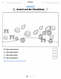 Anansi und der moosbedeckte Felsen druckbare Arbeitsblatt Vorschau
