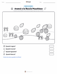 Anteprima della scheda stampabile di Anansi e la Roccia Coperta di Muschio