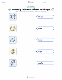 Hoja de trabajo imprimible de Anansi y la Roca Cubierta de Musgo para niños