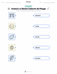 Folha de atividades imprimível Anansi e a Rocha Coberta de Musgo para crianças