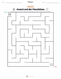 Anansi und der moosbedeckte Felsen druckbare Arbeitsblatt Vorschau
