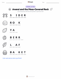 Anansi and the Moss-Covered Rock printable worksheet preview
