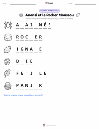 Aperçu de la feuille de travail imprimable Anansi et le Rocher Couvert de Mousse