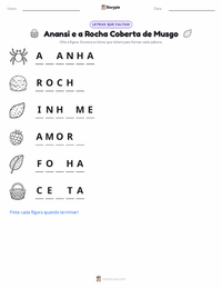 Prévia da folha de atividades imprimível Anansi e a Rocha Coberta de Musgo