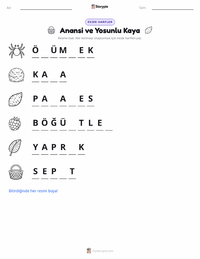 Anansi ve Yosun Kaplı Kaya yazdırılabilir çalışma sayfası önizlemesi