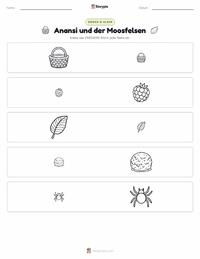 Anansi und der moosbedeckte Felsen druckbare Arbeitsblatt Vorschau