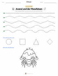 Anansi und der moosbedeckte Felsen druckbare Arbeitsblatt Vorschau