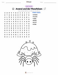 Anansi und der moosbedeckte Felsen druckbare Arbeitsblatt Vorschau