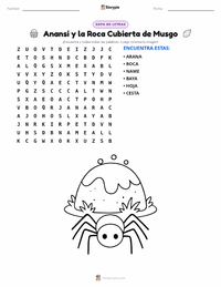 Vista previa de la hoja de trabajo imprimible de Anansi y la Roca Cubierta de Musgo