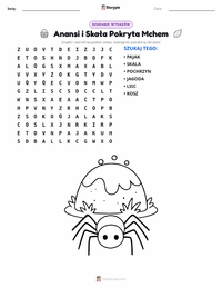 Podgląd drukowalnego arkusza ćwiczeń Anansi i omszała skała