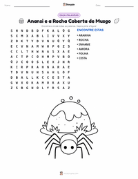 Prévia da folha de atividades imprimível Anansi e a Rocha Coberta de Musgo