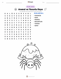 Anansi ve Yosun Kaplı Kaya yazdırılabilir çalışma sayfası önizlemesi