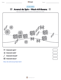 Anansi de Spin - West-Afrikaans afdrukbare werkblad voorbeeld