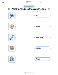 Podgląd drukowalnego arkusza ćwiczeń Pająk Anansi - Afryka Zachodnia