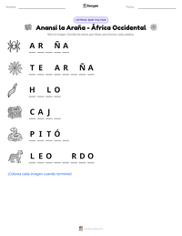 Vista previa de la hoja de trabajo imprimible de Anansi la Araña - África Occidental