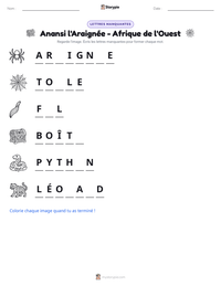 Aperçu de la feuille de travail imprimable Anansi l'Araignée - Afrique de l'Ouest