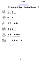 Anansi de Spin - West-Afrikaans afdrukbare werkblad voorbeeld