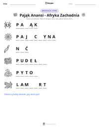 Podgląd drukowalnego arkusza ćwiczeń Pająk Anansi - Afryka Zachodnia