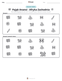 Podgląd drukowalnego arkusza ćwiczeń Pająk Anansi - Afryka Zachodnia