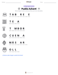 Vista previa de la hoja de trabajo imprimible de Pueblo Ashanti