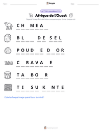 Aperçu de la feuille de travail imprimable Afrique de l'Ouest