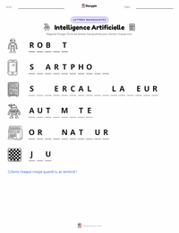 Aperçu de la feuille de travail imprimable Intelligence Artificielle
