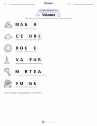 Aperçu de la feuille de travail imprimable Volcans