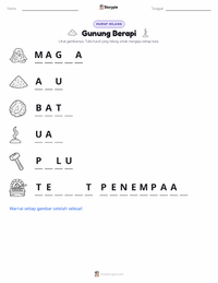 Prabaca lembar kerja cetak Gunung Berapi