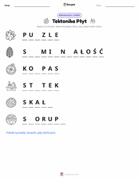 Podgląd drukowalnego arkusza ćwiczeń Tektonika płyt
