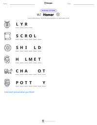 Homer printable worksheet preview