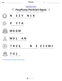 Podgląd drukowalnego arkusza ćwiczeń Pacyficzny Pierścień Ognia