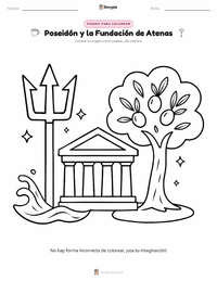 Página para colorear de Poseidón y la fundación de Atenas para niños