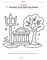 Trang tô màu Poseidon và Sự thành lập Athens cho trẻ em