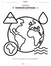 Continents and Oceans printable worksheet preview